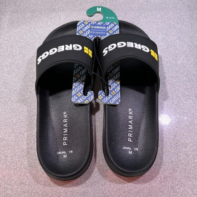 PRIMARK GREGGS POOL Sliders Slippers Size Medium (adult 7/8) Black