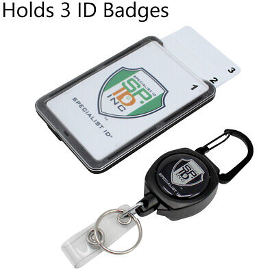 5 - Pack - Heavy Duty Retractable Badge Reel with THREE Card Holder & Keyring