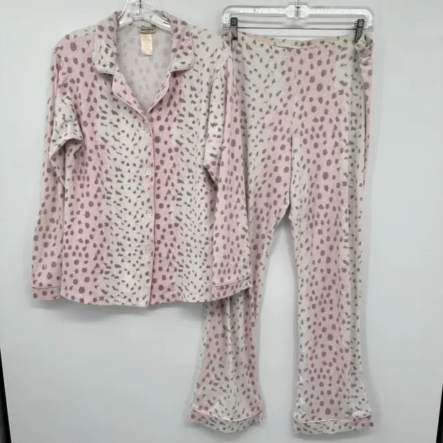 Vintage BedHead Pajama Set Top Pants Size Medium Pink Animal Print Stretch USA