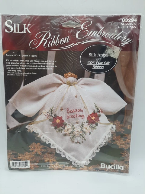 Kit de bordado de cinta de seda Bucilla ángel de seda temporadas saludos 83294 NUEVO 1995