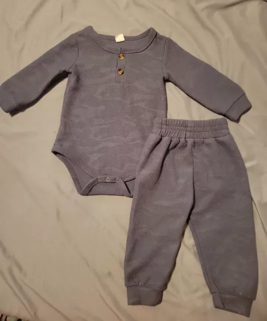 Baby Boy Infant Muted Blue Camo Outfit Long Sleeve Bodysuit Pants Size 6 Months
