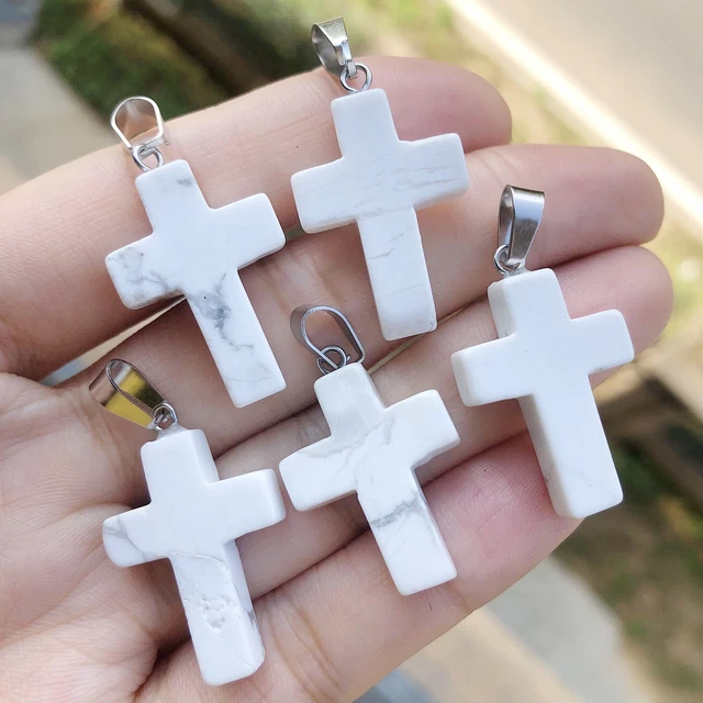 White Howlite Gem Tree Of Life Necklace Chakra Cross Reiki Healing Amulet