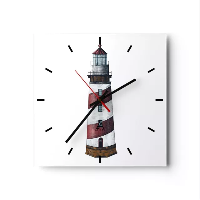 Orologio da Parete in Vetro 30x30cm Faro Nautico Mare Moderno Silenzioso