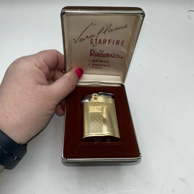 RONSON VARAFLAME STARFIRE Cigarette Lighter  WITH ORIGINAL CASE Collectible WOW!