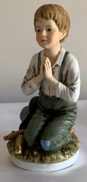 Vintage RR Roman Farm Boy Kneeling In Prayer Ceramic Figurine~circa 1979 (K)