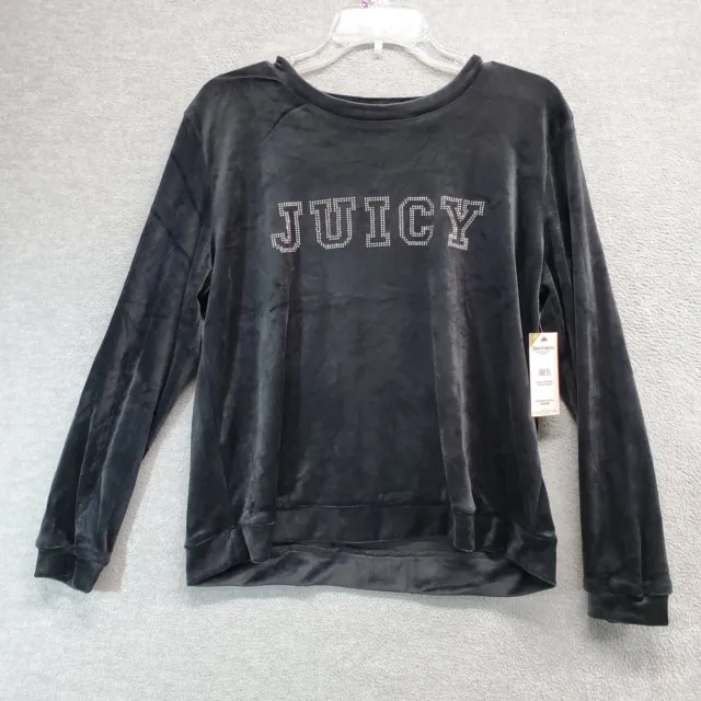 Juice Couture Women Sweatshirt Large Gray Velour Juicy Rhinestones Logo Pullover