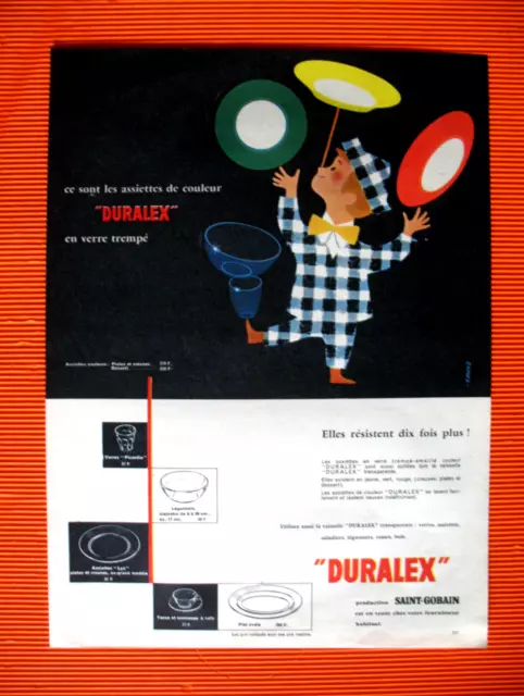 Duralex Saint Gobain Press Advertisement French Ad 1958 Color Plates