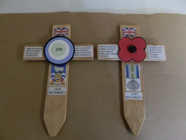Falkland Island War commemoration crosses. Hand made pack of 2 crosses