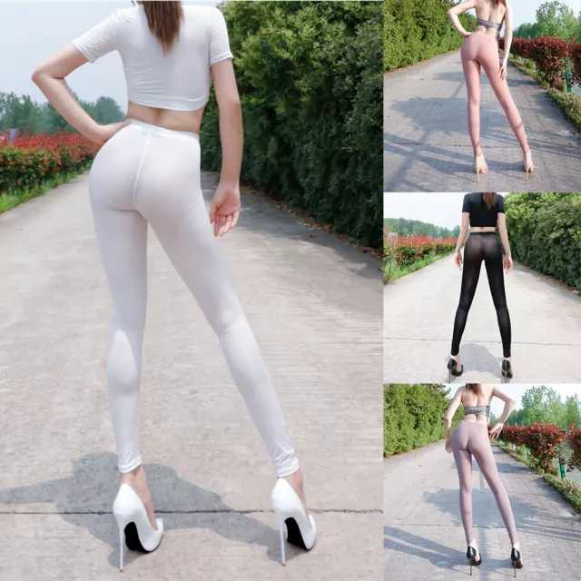 Leggings da donna sexy trasparenti pantaloni super elasticizzati per il comfort