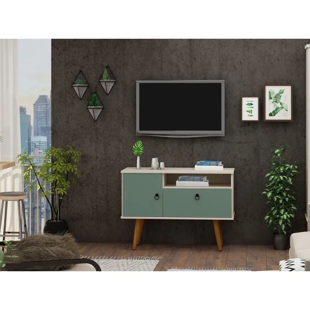 Manhattan Comfort Tribeca 35.43 Mid-Century Modern TV Stand with Solid Wood Legs