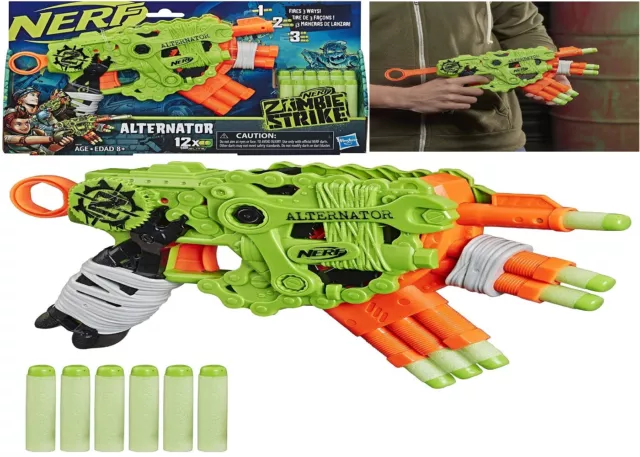 NERF Zombie Strike Alternator Blaster 3 Way Shooting Ages 8+ Toy Gun Play