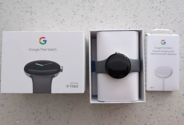 Google Pixel Watch 41mm Polished Silver Stainless Steel Case with Charcoal...