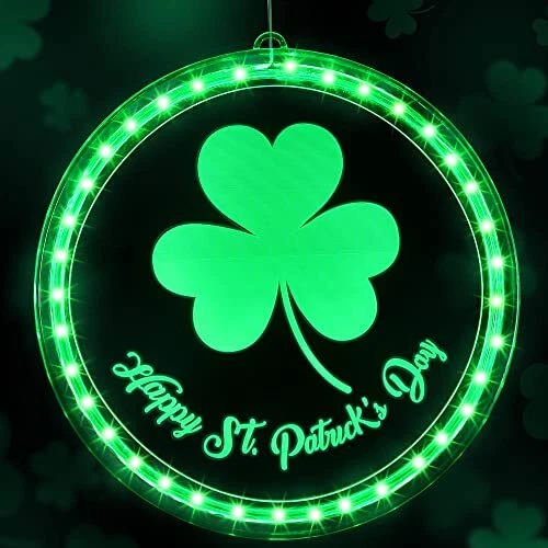 St. Patrick's Day Clover Window Light Decoration, Backdrop Decorative Saint