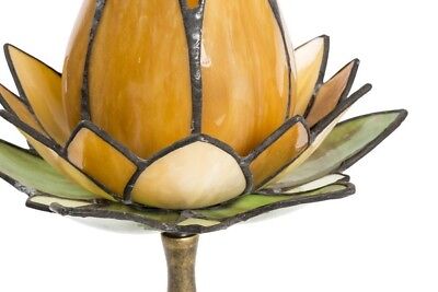 Lampada da tavolo abat-jour in ottone e vetro tiffany tulipano ambra 2