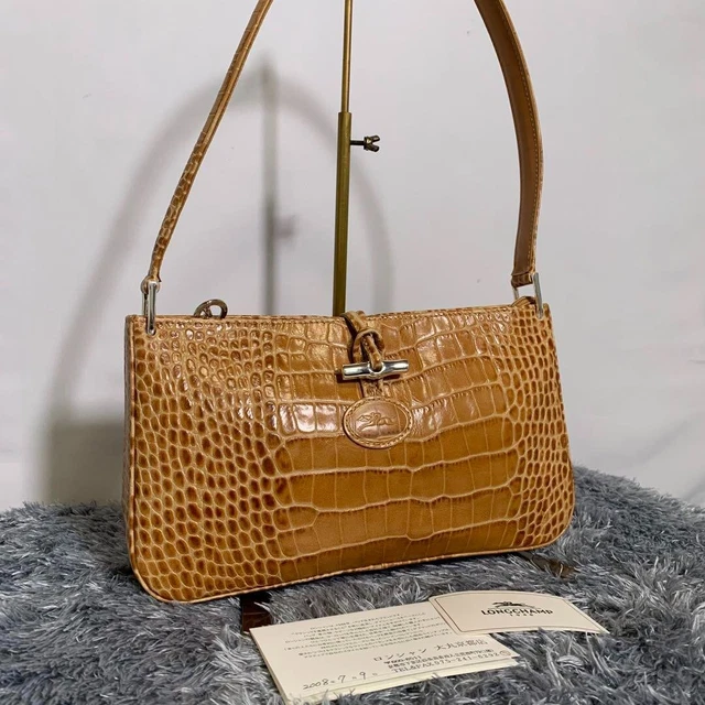 Longchamp Roseau Leather Croc Embossed Handbag One Shoulder Made in France