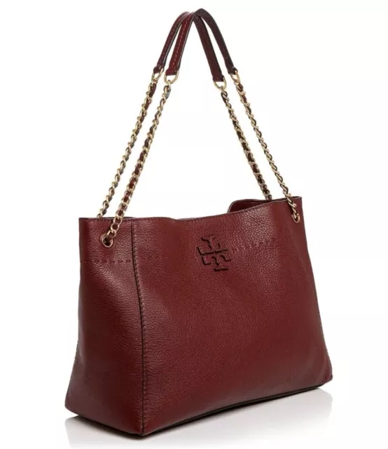 Tory Burch McGraw Burgundy Leather Chain Strap Slouchy Tote/Shoulder Bag