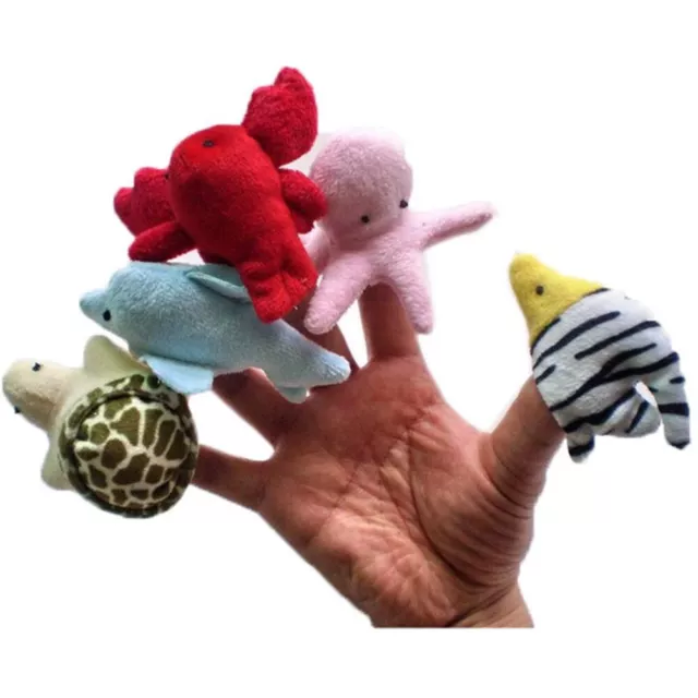 AU 10pcs/set Sea Animal Finger Puppets Kids Cartoon Plush Educational Hand Fing 3