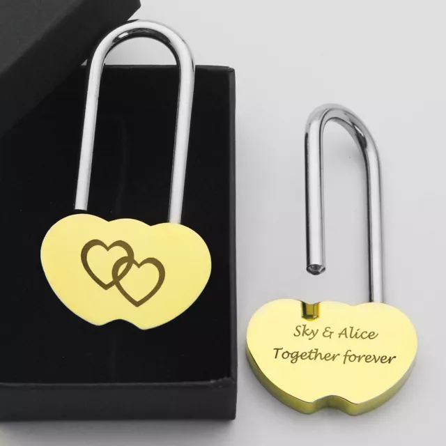 Personalised Padlock Double Heart Engraved Lock Birthday Anniversary Travel Gift