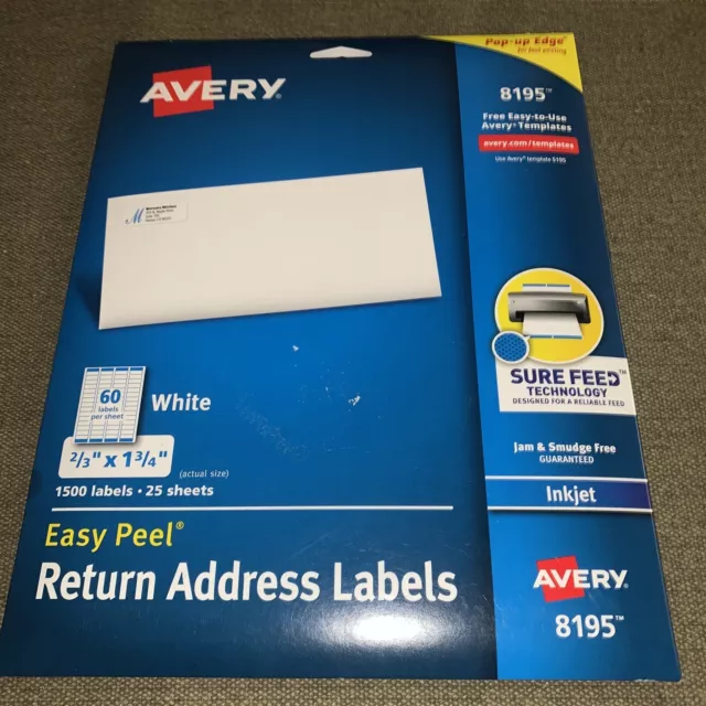 Avery Easy Peel Return Address Labels Inkjet 8195 2/3"x 1 3/4"  White 1500 Pk