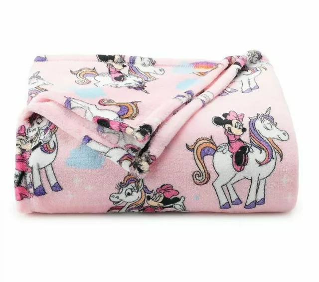 Pink Minnie Mouse on Unicorn Plush Throw Blanket 5' x 6 ft The Big One - New