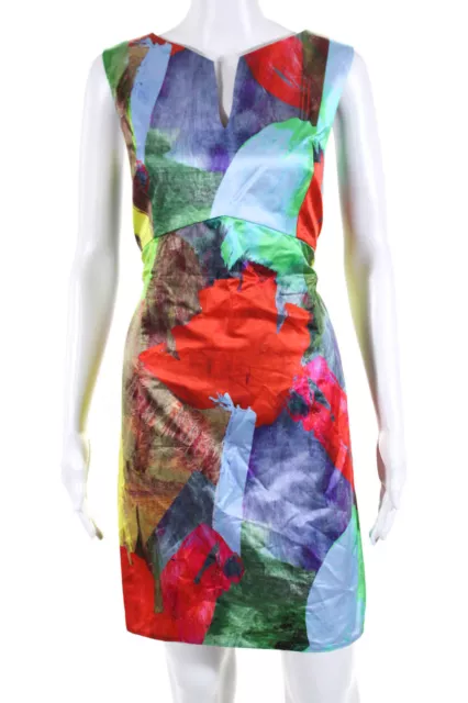 Milly Womens Abstract Print Sheath Dress Poppy Multi Colored Size 12