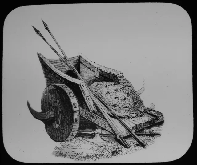 ANTIQUE Magic Lantern Slide A BRITISH WAR CHARIOT C1890 VICTORIAN DRAWING