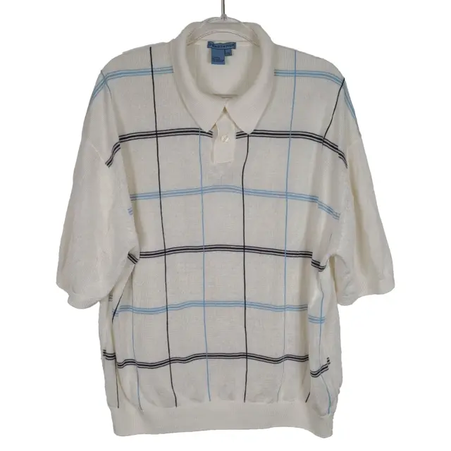 Vintage Y2K Tulliano Polo Golf Knit Shirt XXL Oversized Streetwear White Striped