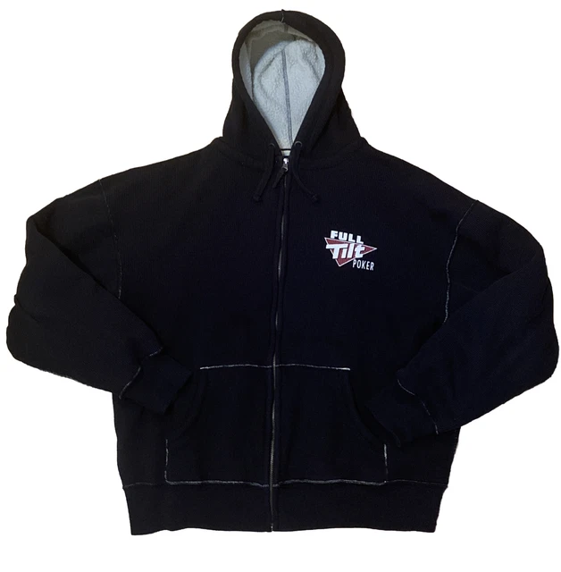VINTAGE FULL TILT Online Poker - Sherpa Lined Hoodie Zip Up Sweatshirt XL
