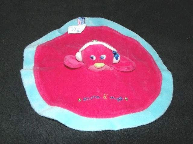 Peluche doudou oiseau pingouin plat SUCRE D'ORGE rond rouge rose bleu