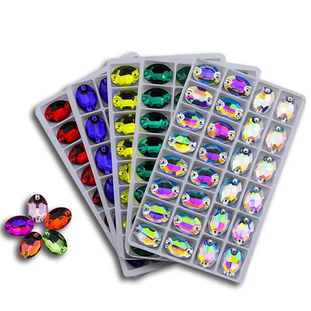 Colored Ab Oval Glass Flat-bottomed Rhinesone Sewing Buckle Beads Applique