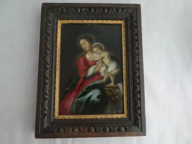 Antico Quadro Dipinto Olio Su Rame Fiammingo Epoca '600 Xvii Sec. Madonna