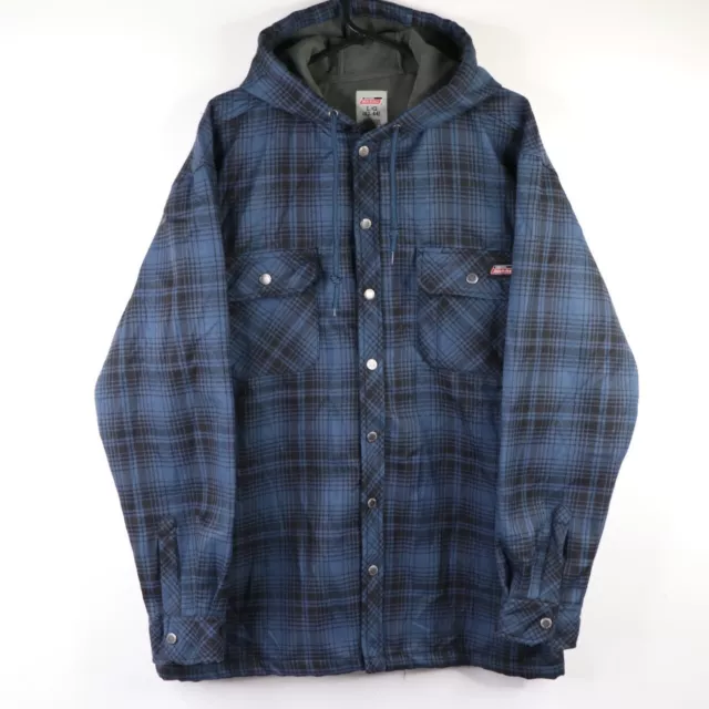 Dickies Shirt Jacket Mens L Fleece Lined Check Blue Cotton Hooded Durable Hoodie