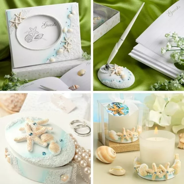 Beach Theme Wedding Guest Book, Pen, Candles and Trinket Favour Boxes