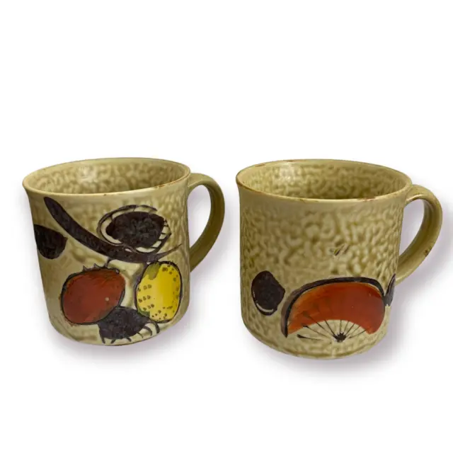 Vintage Otagiri Style Stoneware Fruit Lemon Orange Coffee Cup Mug MCM Set of 2