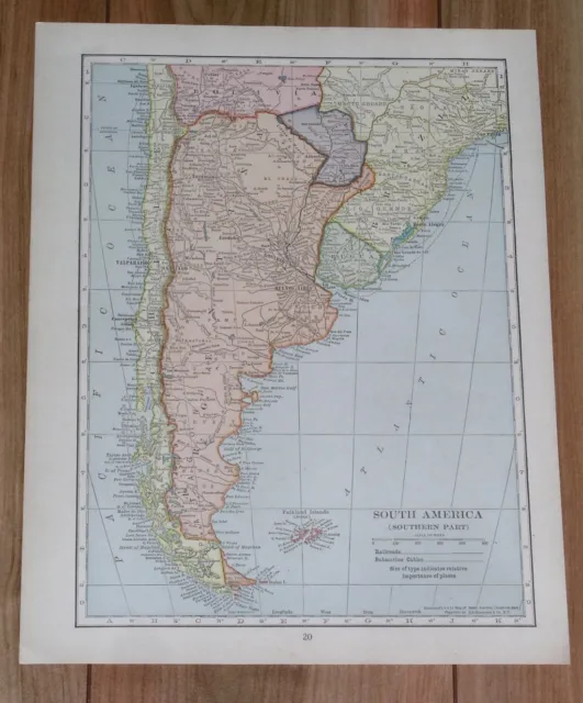 1928 Original Vintage Map Of Argentina Chile Brazil Rio De Janeiro South America