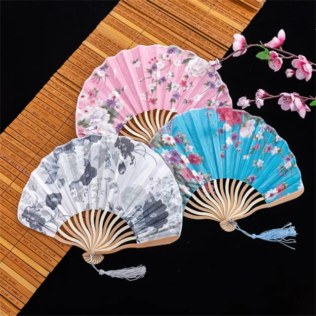 Hand Held Flower Fan Party Folding Lace Silk Chinese Style Dance Plastic Wedding