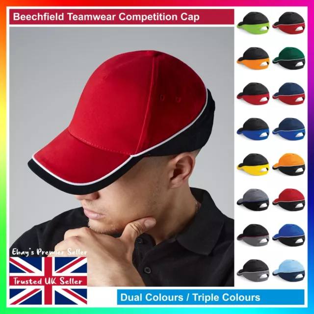 Beechfield Teamwear Baseball Competition Cap - Unisex Curved Peak Adjustable Hat