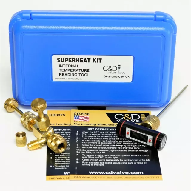C&D Valve Superheat Temperature Kit with Core Remover and Thermometer