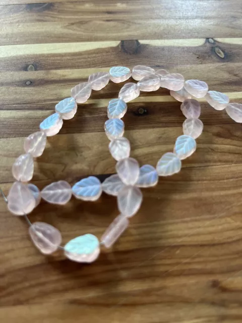Iridescent Pale Pink Matte Czech Glass Leaf Bead Pink 8/10mm  12 In Strand