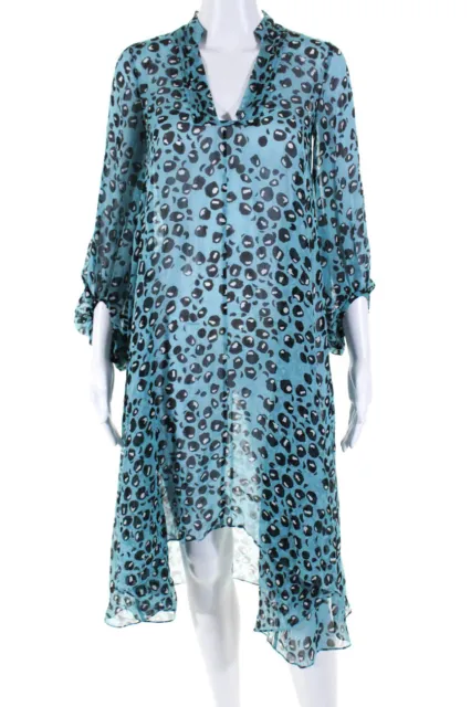Diane Von Furstenberg Womens Cheetah Print Sheer Long Sleeve Dress Blue Size 0
