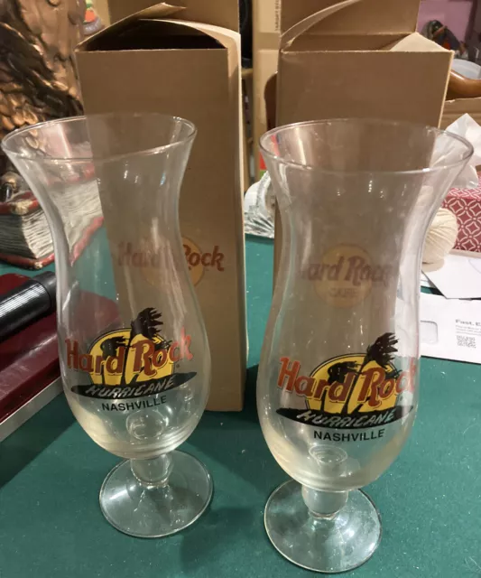 2 NEW wBOX NASHVILLE Hard Rock Cafe Collectors Hurricane Drinking Glass