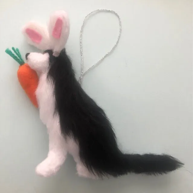 Malamute / Akita - Easter Bunny & Carrot - Part Needle Felted Dog.
