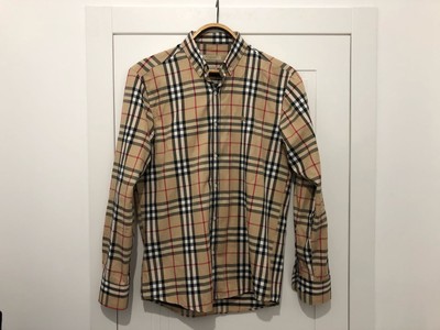 NWT BURBERRY BRIT Navy Blue Henry Trim Fit Cotton Logo Nova Check ...