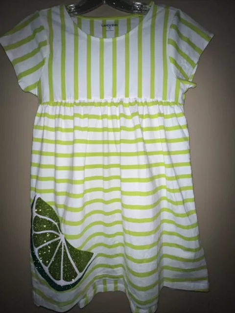 Lands' End Kids Short Sleeve U-Neck T-shirt LIME Green Striped With Lime Size M