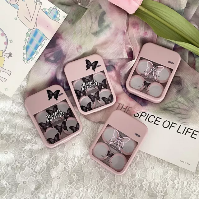 1Set Trendy Mini Contact Lenses Box Butterfly Contact Lens Case With Mirror