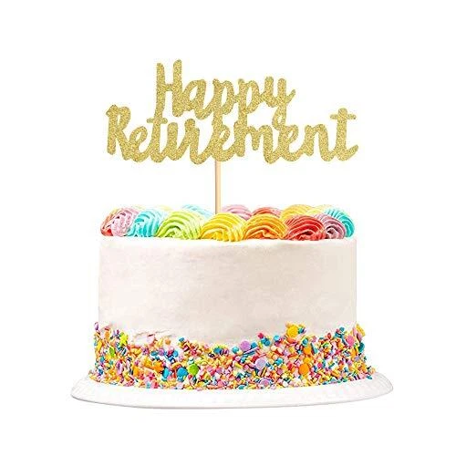Gold Happy Retirement Cake Topper Party Cake Decoration Supplie Retirement Party