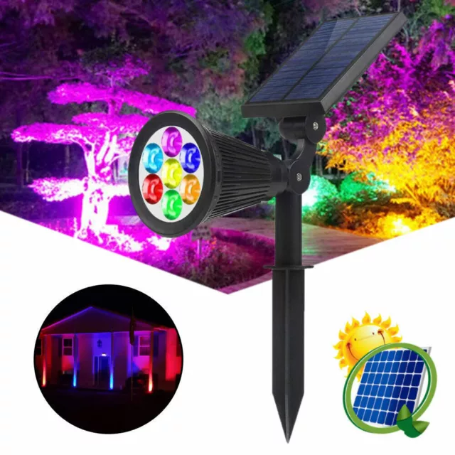 7-LED Solar Power Spot light 7 Colors Changing Path Wall Light Garden Outdoor US