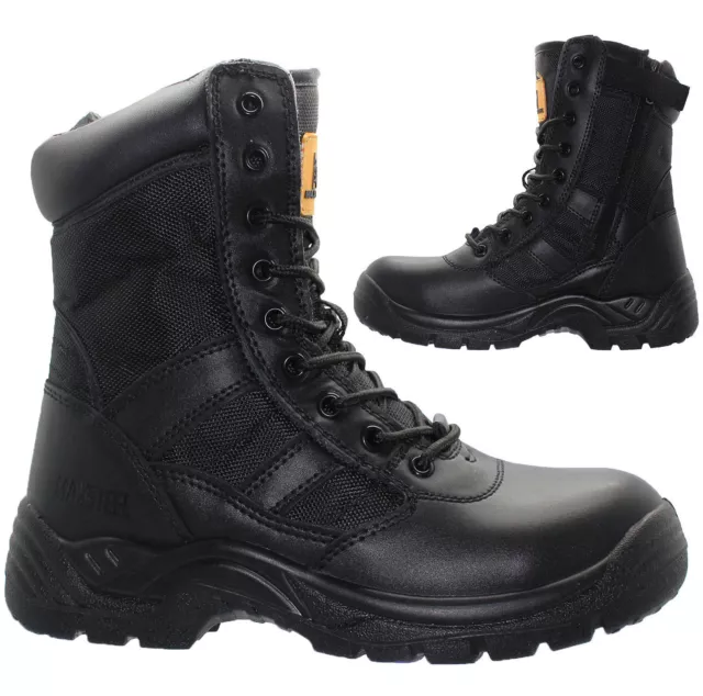 Mens Non Safety Military Combat Boots Police Army Zip Leather Work Shoes Size Uk