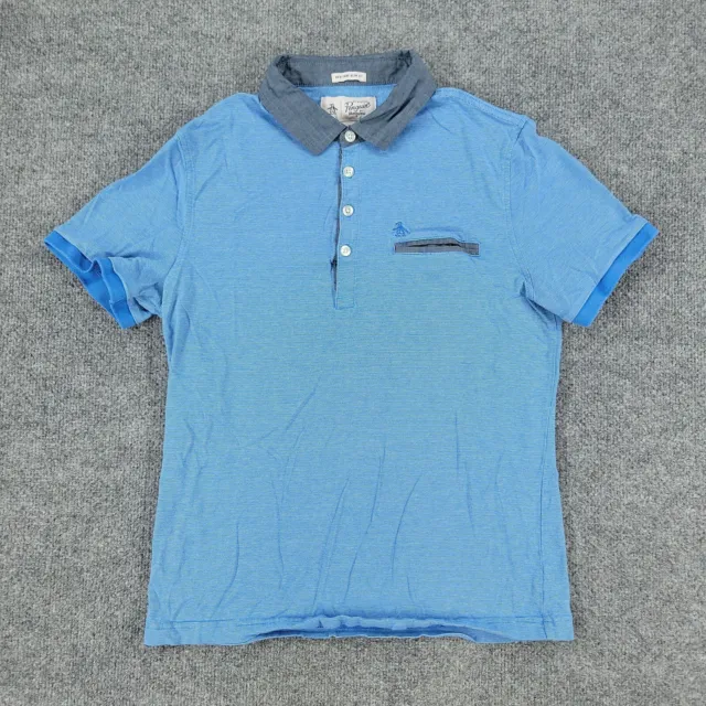 Original Penguin Polo Shirt Boy's Medium Blue Striped Short Sleeve Pocket Logo