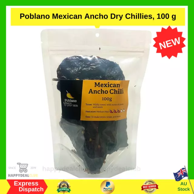 Poblano Mexican Ancho Dry Chillies, 100 g NEW AU